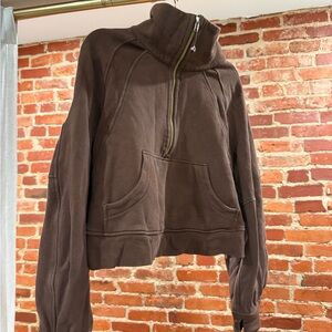 lululemon athletica Brown Scuba Half-Zip Sweatshirt - Gold details